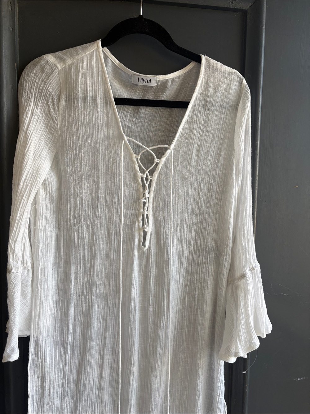 Lily White Lace-Up V-Neck Gauze Tunic